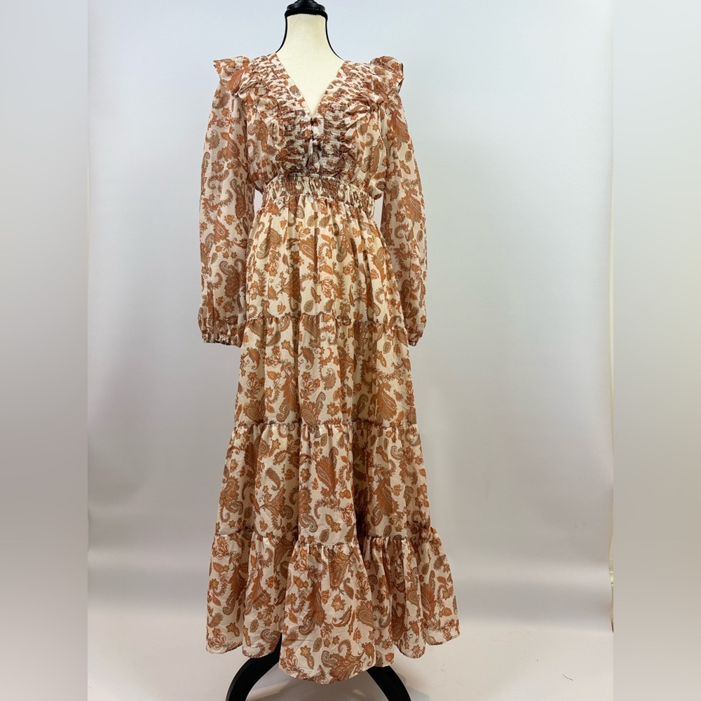 Aqua Mustard Yellow Paisley Maxi Dress size medium